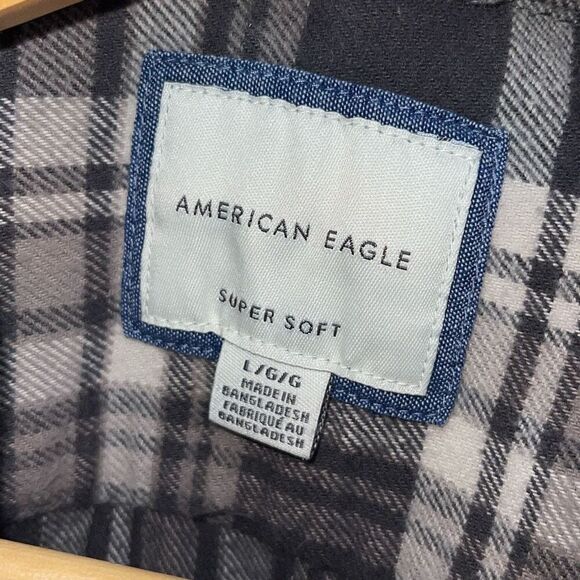 AE American Eagle Super‎ Soft Flannel Plaid Shirt Button Down Gray Size Large - Picture 6 of 9